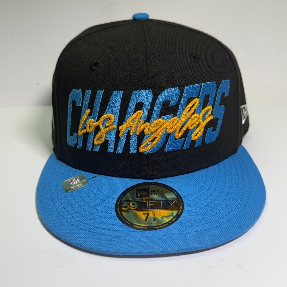 New Era 59FIFTY Hat Mens 7 1/2 Black Blue Los Angeles Chargers NFL 2022 Draft